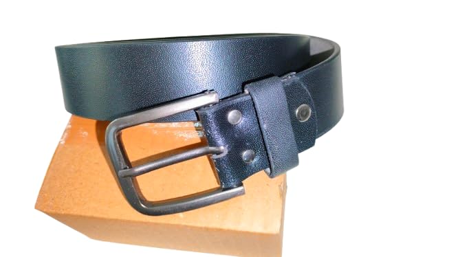 Image of TBCC LEATHER Men's Black Belt /Genuine Leather /Waist Sizes 34 & 36 Inches /Durable Metal Buckle /for Casual & Formal Wear