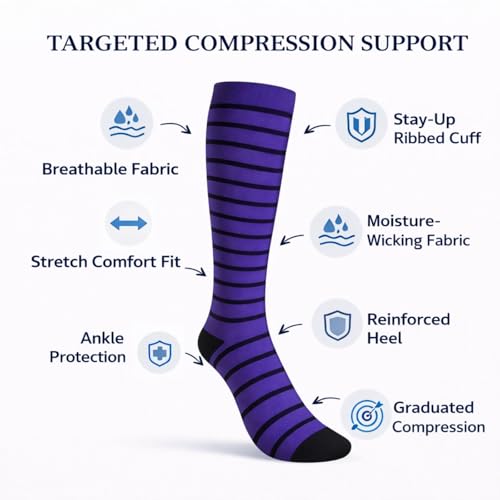 Image of Diamond Star 6 Pairs Compression Socks for Men & Women, Knee High Socks