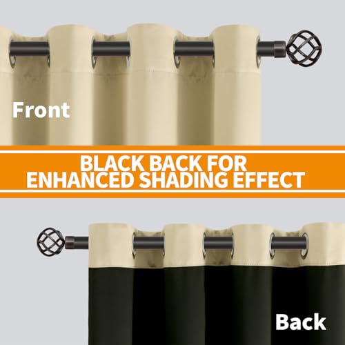 Image of YoungsTex Beige 100% Blackout Curtains 63 Inch Length for Bedroom, Grommet Thermal Insulated Black Out Window Drapes for Living Room Windows with Black Backing, 2 Panels, 42 x 63 Inch
