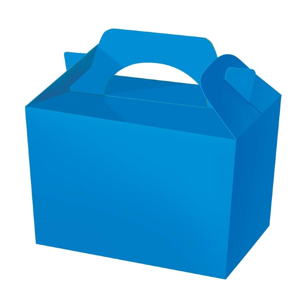 MustBeBonkers 40 Childrens/Kids Plain Coloured Carry Food Meal Birthday Party Box Loot Bag Boxes - Size: 152mm x 100mm x 102mm (Bright Blue)