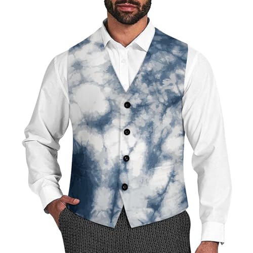 Abstract Style of Tie Dye Men's Suit Vest Slim Fit V-Ncek Waistcoat Business Casual Vest