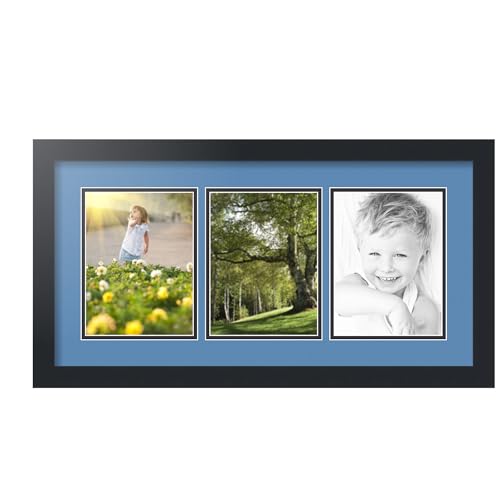 ArtToFrames Collage Photo Frame Double Mat with 3 - 6x8 Openings and Satin Black Frame