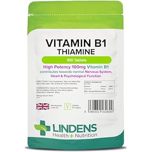 Lindens Vitamin B1 Thiamine Tablets – 100 Pack – for Heart, Immune and Psychological Function & Energy Release – UK Manufacturer, Letterbox Friendly