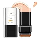 3 In 1-Luxury Anti-Wrinkle Foundation Stick SPF 50+ with Brush, Hydrating Non-Sticky Matte Foundation Stick, Travel Size Defense Face and Body Sunscreen Lotion, Medium Color, 1.42 Fl Oz