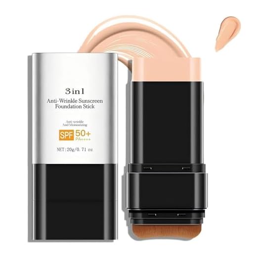 Bastão de base antirugas 3 em 1 de luxo FPS 50+ com escova, bastão de base fosco hidratante não pegajoso, loção protetora solar para rosto e corpo, cor média, 3 ml