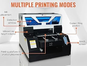 DTG Printer A3 L1800 UV DTG Printer T-Shirt Machine Higher Resolution 2880 x1440dpi with Vacuum Platform and Bottle Holder for T-Shirt Printing Glass Cups Acrylic Leather Stickers