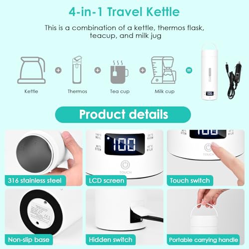 Hervidor eléctrico portátil para auto 16oz blanco miniatura 3