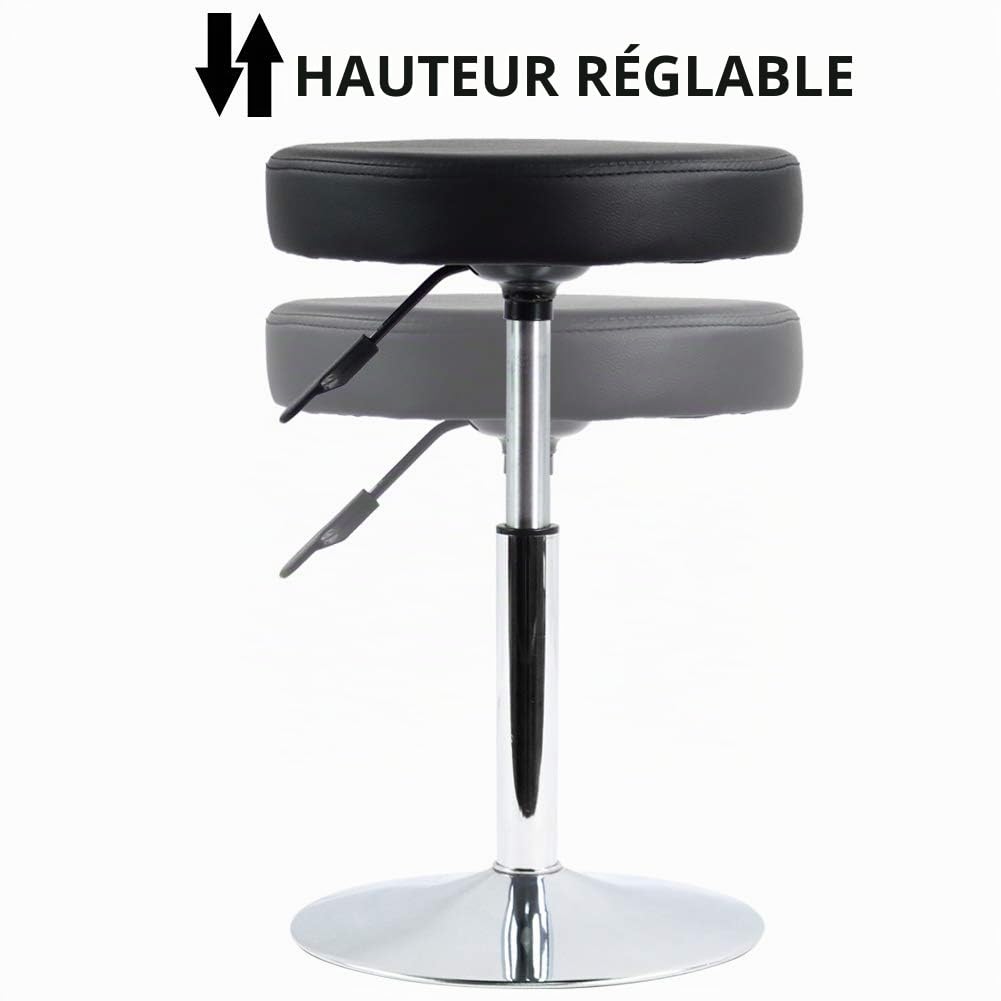 FURWOO Tabouret de Barbier Rond en Cuir PU Rotatif Réglable en Hauteur sans Dossier Tabouret de Salon de Consultation de Bar de Cuisine Multifonctionnel Noir