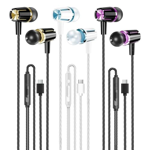 3 Pack Wired Earbuds USB C,Headphones Microphone Call and Volume Control Noise Isolating,in Ear Earphones Compatible with iPhone 17/16/15 Pro Max/Galaxy S25 S24 S23 Ultra