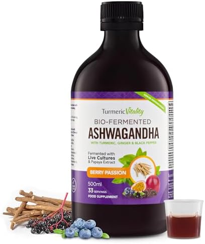 Ashwagandha KSM-66 Liquid Bio-Fermented with Turmeric, Probiotics & Digestive Enzymes for Stress, Mood & Gut Health - Natural Berry Passion Flavour