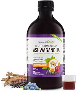 Ashwagandha KSM-66 Liquid Bio-Fermented with Turmeric, Probiotics & Digestive Enzymes for Stress, Mood & Gut Health - Natural Berry Passion Flavour