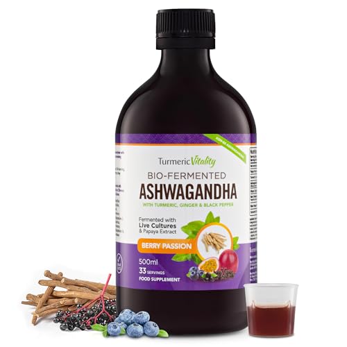 Ashwagandha KSM-66 Liquid Bio-Fermented with Turmeric, Probiotics & Digestive Enzymes for Stress, Mood & Gut Health - Natural Berry Passion Flavour