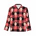 Personalized Photo Face Pajama Top for Men Custom Red and Black Stripes Long Sleeves Sleep Shirt Loungewear 2XL