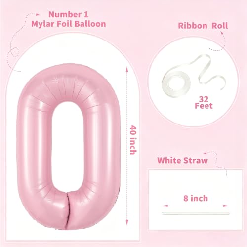 Image of Number Balloons Pink Party Balloon - Giant Number 0 Balloon, 40 Inch Large Balloon, Birthday Decorations for Women, Birthday Balloon for Anniversary Baby Shower Princess Party Decorations