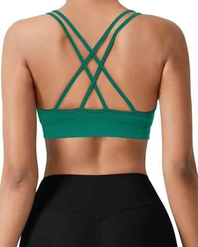 Image of VEQKING Seamless V-Neck Cross Back Women Sports Bra for Small Chest, 3 Pack | Made for A-C Cups, Spaghetti Straps, Removable Padded, Comfort Wireless for Low Impact Workout: Yoga, Lounging & Daily Wear