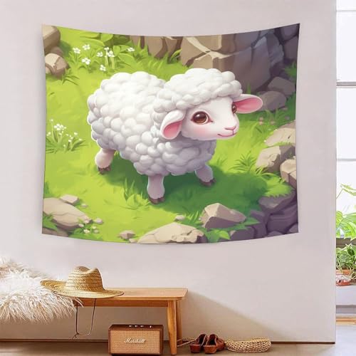 Art mural tapisserie moutons 3D en tissu premium pour salon