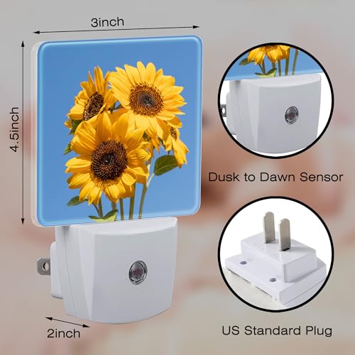 Image of Blooming Sunflowers Night Light Plug into Wall, Summer Blue Sky Sunflower Dusk to Dawn Night Light,0.5w Energy Saving Sleep Friendly Nightlights for Kids Boys Girls Home