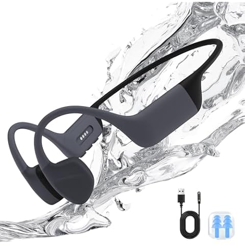 Tevese Bone Conduction Headphones, IPX8 Waterproof Bluetooth 5.4 Open Ear Headphones with 32G MP3 Memory for Swimming, Running, Cycling - Swimming Headphones Underwater (Modern) Cover