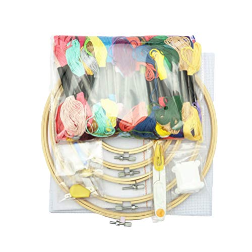 EXCEART Kit de Bordado á Mão 50 Fios de Cores Aros de Bordados de Bambu Aida Pano Ponto Cruz Bordado