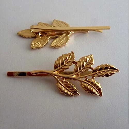 Newmind Pacote de 2 peças retrô dourado folha de oliva galho broche de cabelo para noivas, prendedor