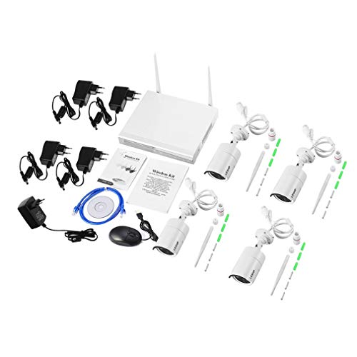 LESHP Sistema de Cámaras de Seguridad, Cámara de Seguridad Exterior NVR Impermeable 4CH 960P con 1T Disco Duro Soporte 3G Cloud Video Preview...