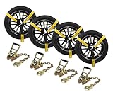 Mytee Products (4 Pack) 2' x12' Car Tie Down Ratchet Lasso Straps with Chain Anchor - 3, 333 LBS WLL - Car Hauler Tire Straps for Trailers - Tie Down for UTV, Trucks, ATV