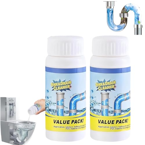 2PCS Powerful Sink&Drain Cleaner,Sink and Drain Cleaner Powder,Drain Cleaners and Unblockers,Sink Unblocker Hair Dissolver,Clear the Blockage,Easy to Use