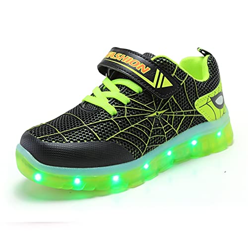 Elsaing Spiderman pour Enfants LED Chaussures garçons et Filles Chaussures de Sport Chaussures Clignotantes USB Chargements luminaires Chaussures Clignotant étanche Cuir Chaussures de Sport Cover