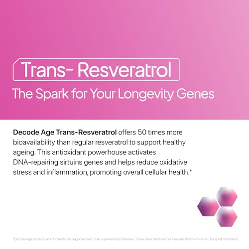 Image of Trans-Resveratrol 500 mg | Pure Antioxidant & Anti-Aging Supplement | Supports Cellular Repair, Heart Health & Healthy Inflammation Response | High Bioavailable Japanese Knotweed Extract | Decode Age