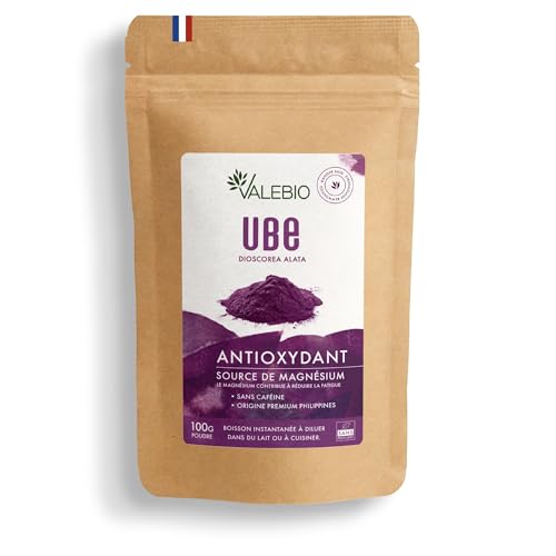 Valebio® Poudre d’Ube 100 g – 100% igname violette (Dioscorea alata) – Riche en fibres, antioxydants & cuivre – Origine Philippines - Sans caféine – Végan – Poudre Instagrammable