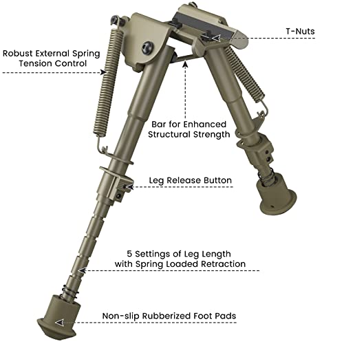 Feyachi Rifle Bipod - 6-9 Inch Tactical AR Bipods Compatible with M Lock Lightweight Low Profile Mount Adjustable Folding Benchrest Stand for Hunting & Shooting & Airsoft Replica & Range Training