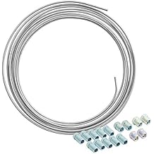 4LIFETIMELINES Brake Line Kit Galvanized Steel Tube 1/4" x 25 ft Brake Line Tubing Coil with 16 Fittings Zinc Coated, Rustproof, Corrosion Proof