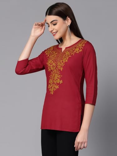 Image of QAZMI Short Kurti for Women| Rayon Cotton Embroiderd Kurta | Women's Tunic Tops
