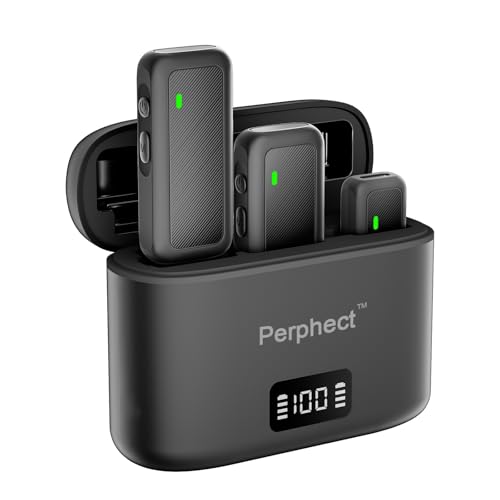 Perphect 2 Pack Mini Wireless Lavalier Microphone for iPhone Android with Charging Case Cordless Clip on Lapel Mic (USB Type-C)