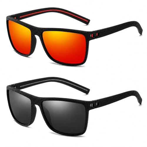 Image of 2 Pack Rectangular Sunglasses, Unisex, Orange and Black Tinted Lenses