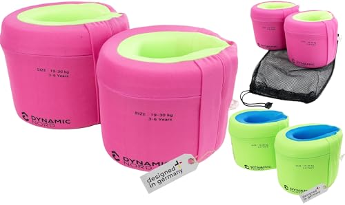 DynamicNord - Premium Schwimmhilfe für Kinder - Designed in Germany - Gr. S = 15-19kg (Alter ca. 2-3 Jahre) / Gr. M = 19-30kg (Alter ca. 3-6 Jahre) (Pink/Grün, Gr. M = 19-30kg (Alter ca. 3-6 Jahre))