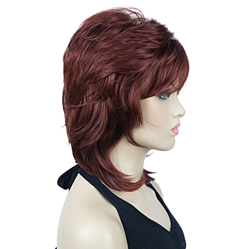 Lydell 16" Long Straight Wigs Soft Shaggy Layered Wigs Classic Cap Full Synthetic Hairpieces (131 Burgundy Red) #TOP2