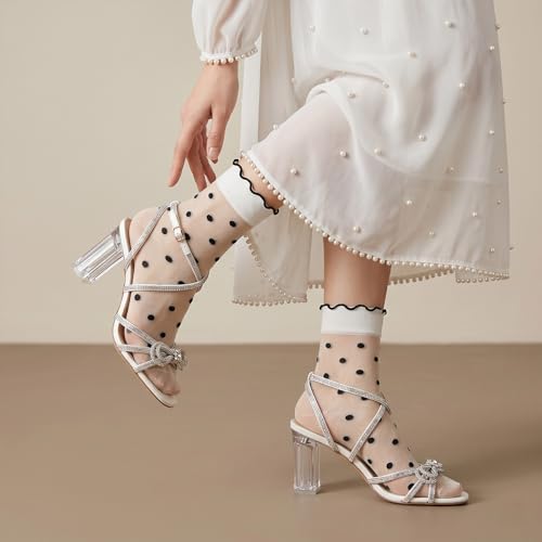 Image of 5 Pack Flower Sheer Socks for Women Ruffle Lace Ankle Socks