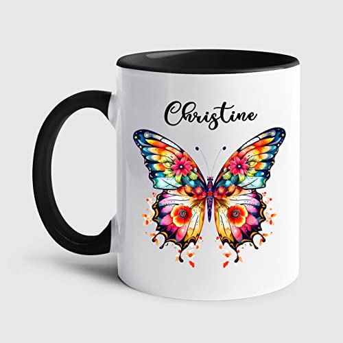 Custom Ceramic Coffee Travel Mugs: Stylish, Durable, and Perfect for On-the-Go 6 Personalized Name Butterfly Accent Coffee Mug - Custom White Ceramic Cup for Men Women - 11/15 Oz Gift for Butterfly Lovers - Unique Travel Cup