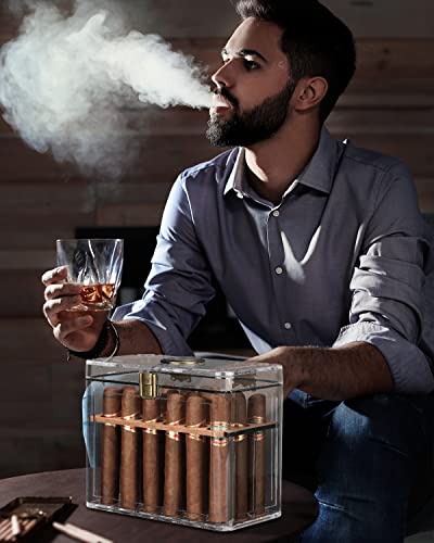 Fankai Cigar Humidors, Acrylic Humidor Cigar Box, Cigar Accessories With Hygrometer&Humidifier, Cigar Gifts For Men, Humidor With Cedar Wood Tray, Cigar Case Fits 18-50 Cigars, Cigar Box Gift #TOP6