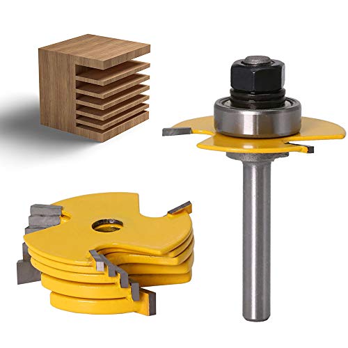 Yakamoz 1/4 Inch Shank 3-Wing Adjustable Slot Cutter Router Bit Set With Bearings | 6-Picecs Slotting Cutting Blades, 1/2 Inch Cutting Depth, 6 Different Cutting Widths #TOP2