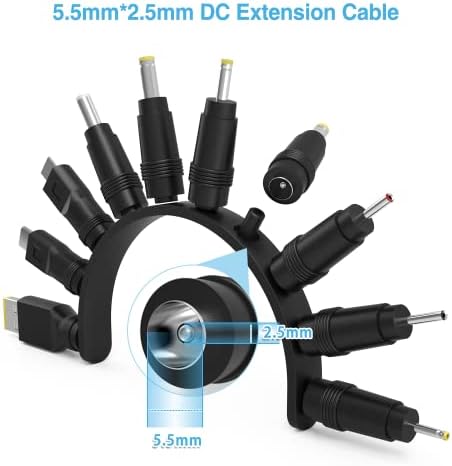 aceyoon DC Power Cable 3A with Universal 5.5 x 2.5mm 10 Tips DC Power Adapter Black DC USB Cable 1m DC Barrel Jack Connectors for 5V DC Power Supply Compatible for Acer, Laptops, Router, Keyboard etc
