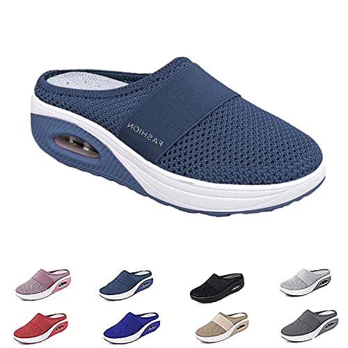 Orthopädische Schuhe Damen, Air Cushion Slip On Walking Shoes Orthopedic Diabetic Walking Shoes Freizeit Mesh Atmungsaktiv Sandals (Dunkelblau, Numeric_39)