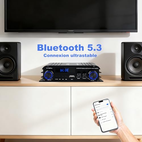 Amplificateur Audio 2.1 Bluetooth 5.3 avec Caisson de Basse 60W et Port USB