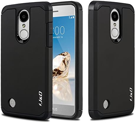 J&D Heavy Duty Dual Layer Hybrid Shock Proof Bumper Case for LG Aristo/Phoenix 3/K8 2017/Fortune, Rugged Protective Cover, Black