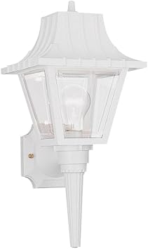 فانوس حائط خارجي أحادي الضوء من Generation Lighting 8720-15 مع ألواح أكريليك شفافة مشطوفة، بلمسة نهائية بيضاء
