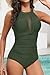 Tempt Me Women One Piece Swimsuit Deep Ocean Green High Neck Mesh Ruched Swimwear M