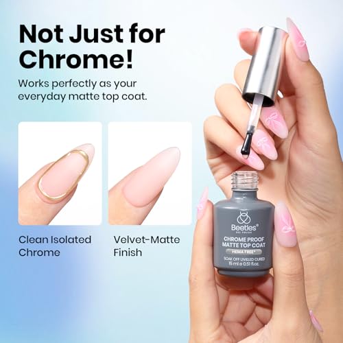 Image of Beetles Chrome-Proof Matte Top Coat, HEMA-Free No Wipe UV Gel Top Coat for Chrome Nail Powder, Powder-Resist Matte Finish for Isolated & Detail Nail Art