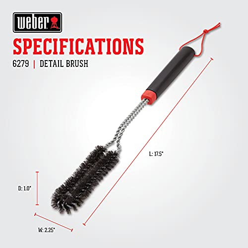 Weber Grillbürste -Schmal, 45cm lang, mit rutschfesten Komfortgriff, langlebigen & rostfreien Edelstahlborsten, ideal für schmale Zwischenräume, für alle Grillarten geeignet - Schwarz (6279)