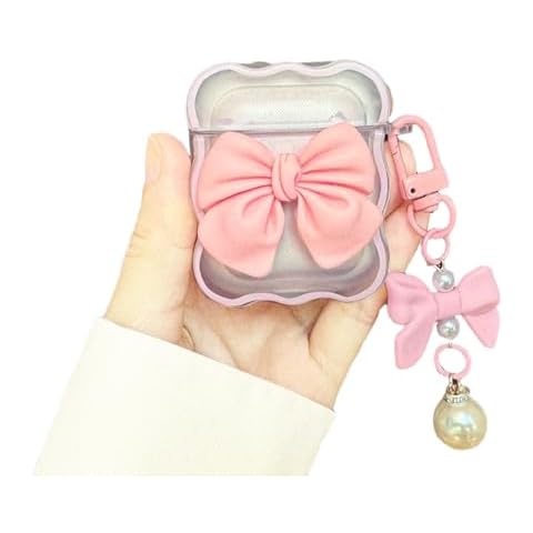 Wireless Earphone Case Cover Compatible with Apple Airpods 2nd 1st Generation Cute Heart-Shaped Bow Shockproof Soft Clear Airpods 2&1 Protector with Keychain for Women Girls (Bow Pink) Cover